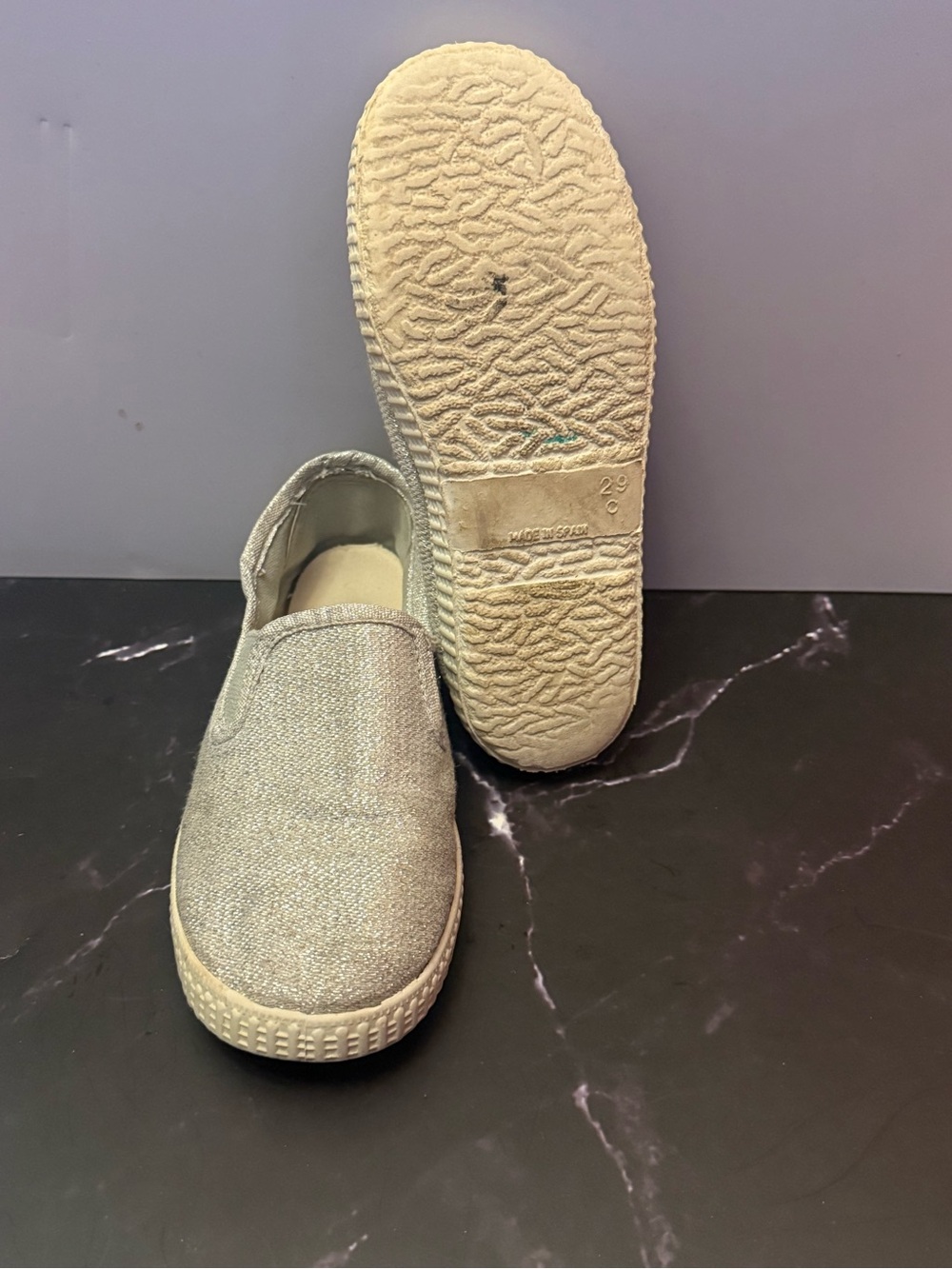 Kids Cienta Slip-On Glitter Canvas Shoe - Silver